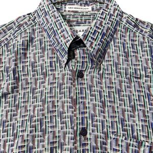 Jhane Barnes Mens Button Down Shirt M 15-1/2 Gray Brown Cotton Long Sleeve